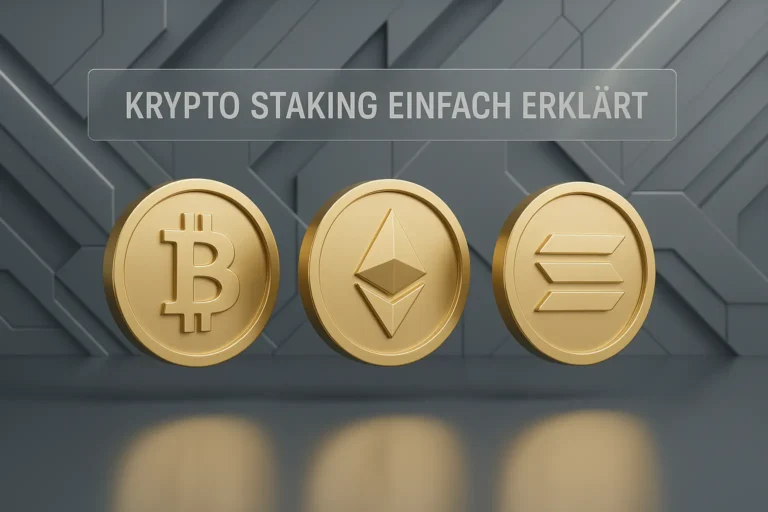krypto staking einfach erklärt bitcoin ethereum solana coins futuristisch minimalistisch 3d