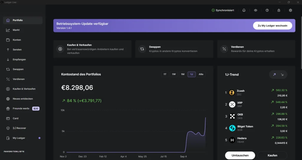 Ledger Live installieren und Dashboard einrichten – Portfolioübersicht mit aktuellen Krypto-Werten auf Deutsch