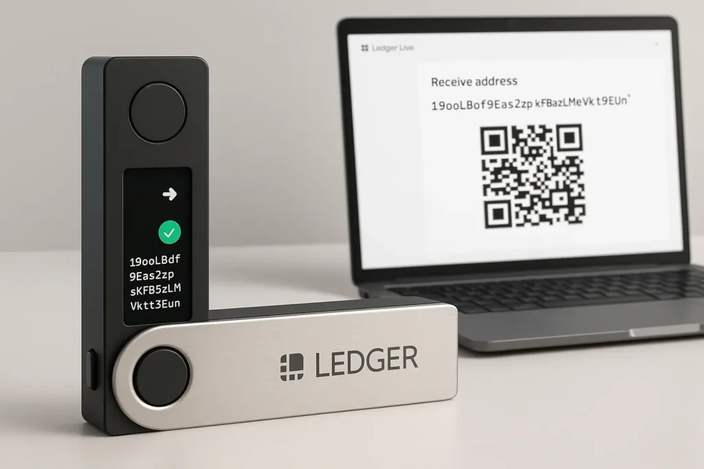 Ledger Wallet einrichten mit Ledger Live – Empfangsadresse auf dem Gerät anzeigen und verifizieren für sichere Transaktionen