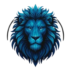 Blaues Löwenlogo im modernen Stil für Finanz- und Krypto-Branding von Yilmex.