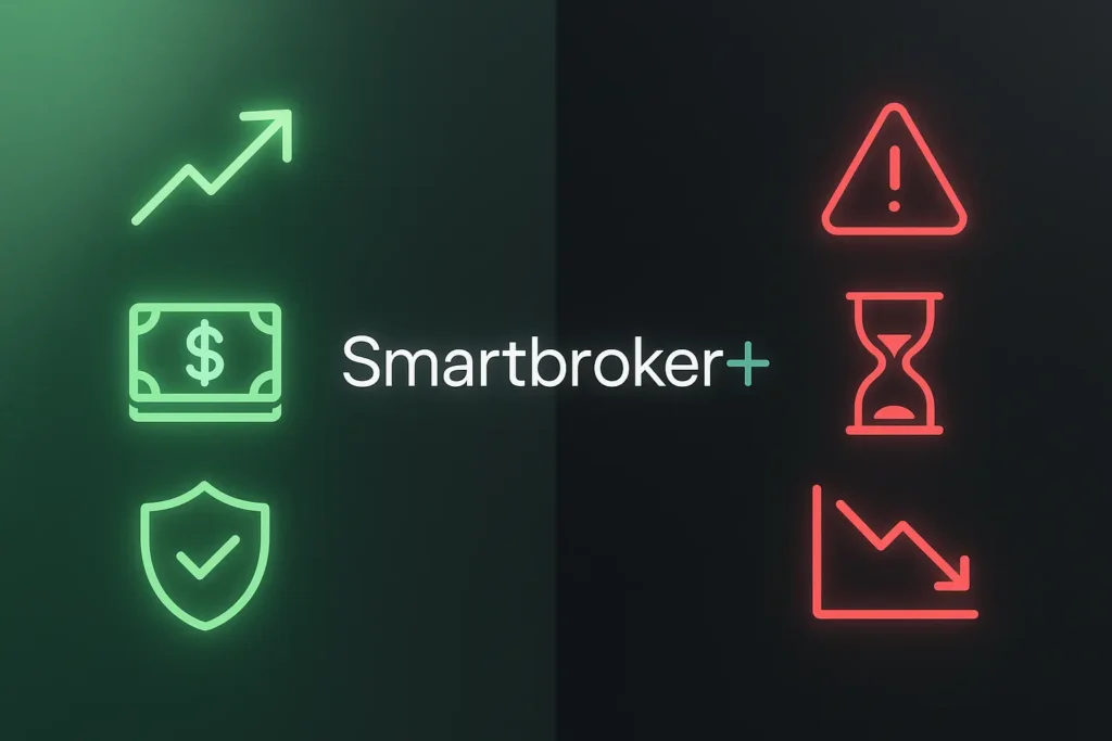 Smartbroker+ Vorteile und Nachteile im Vergleich 2025 – Symbolgrafik mit Kontrasten