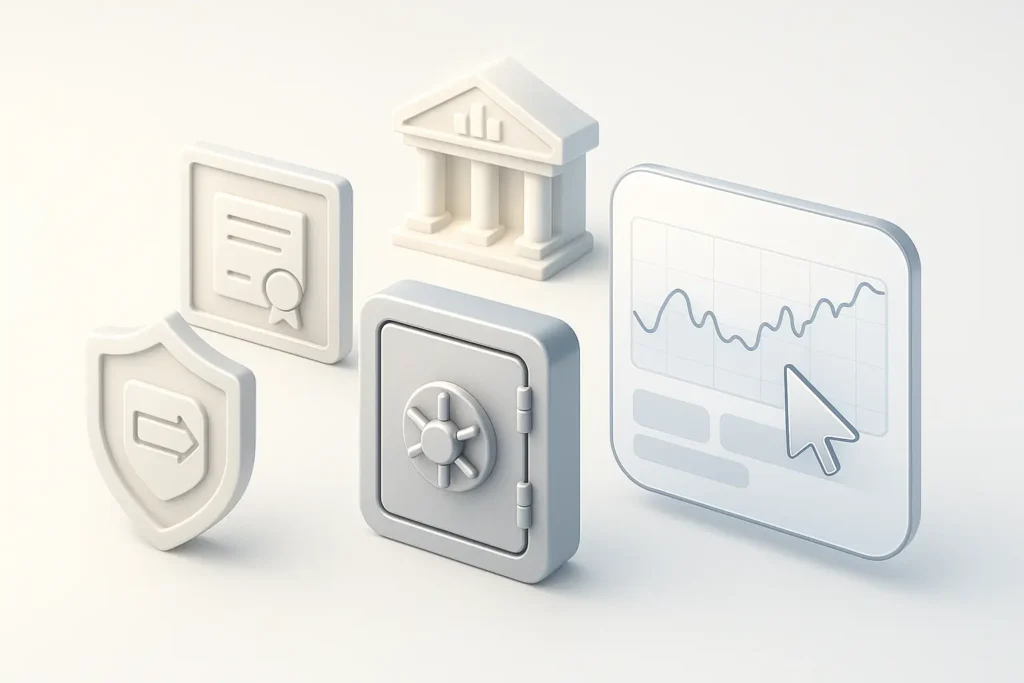 Symbolische Darstellung von Broker und Trading-Plattform als gemeinsamer Zugang zur Börse in 3D
