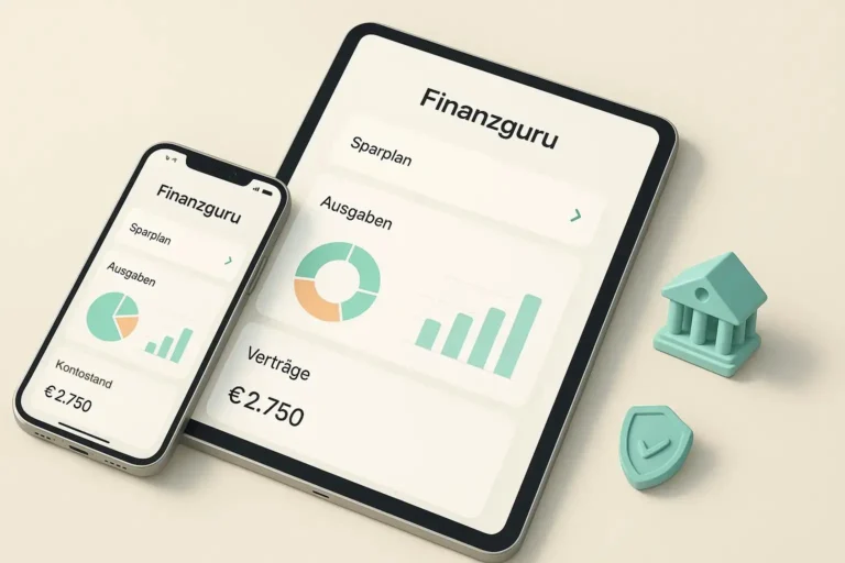 Startseite Finanzguru Erfahrungen 2025 – Symbolbild mit Smartphone und Finanzübersicht