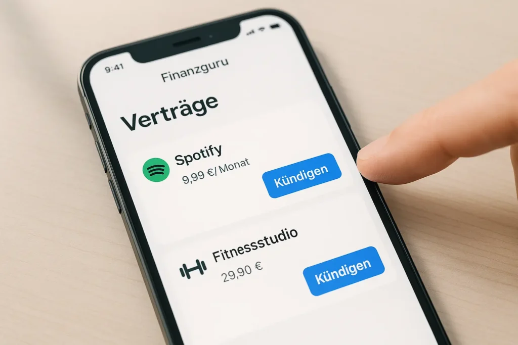 Finanzguru Erfahrungen 2025: Lohnt sich die App? Verträge automatisch kündigen mit der Finanzguru App – Beispielbild auf Smartphone