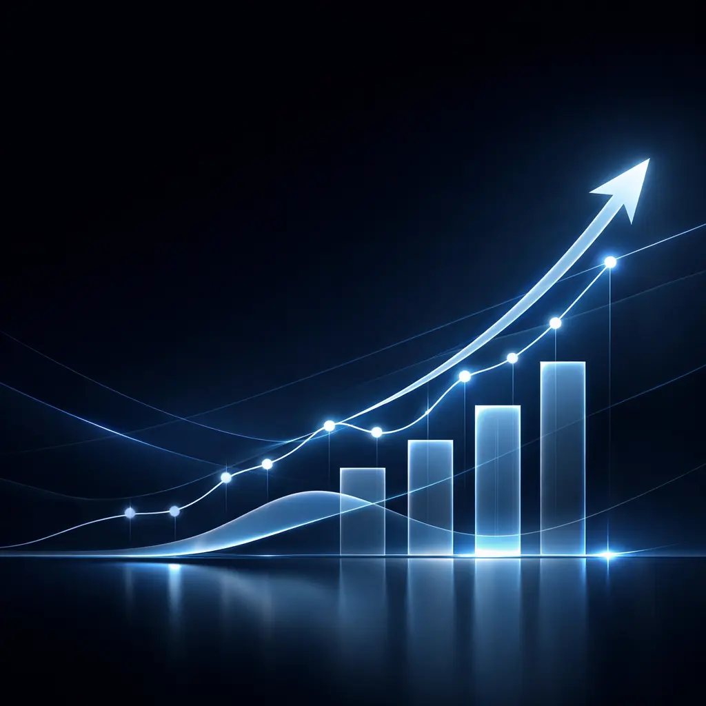 Abstrakte Darstellung von Finanzstrategie und Krypto Analyse mit digitalen Linien und Wachstum