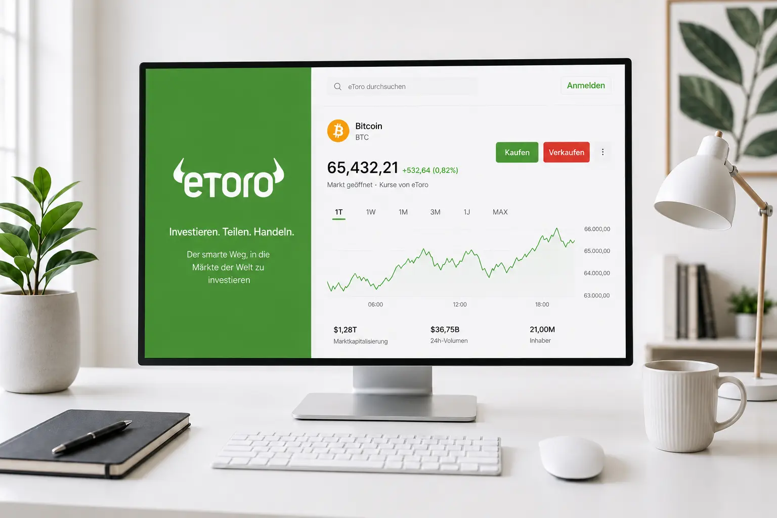 eToro für Anfänger mit Erfahrungen Gebühren und Risiken auf moderner Bildschirmansicht