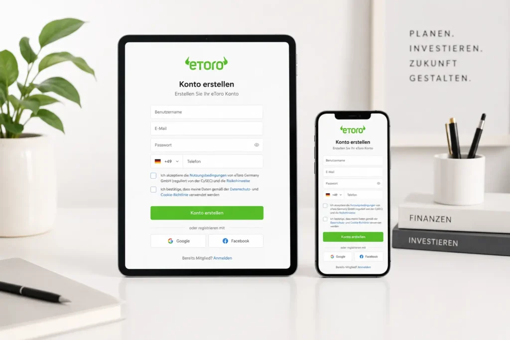 eToro für Anfänger: Erfahrungen, Gebühren, Copy Trading & Risiken einfach erklärt eToro für Anfänger Konto eröffnen auf Tablet und Smartphone