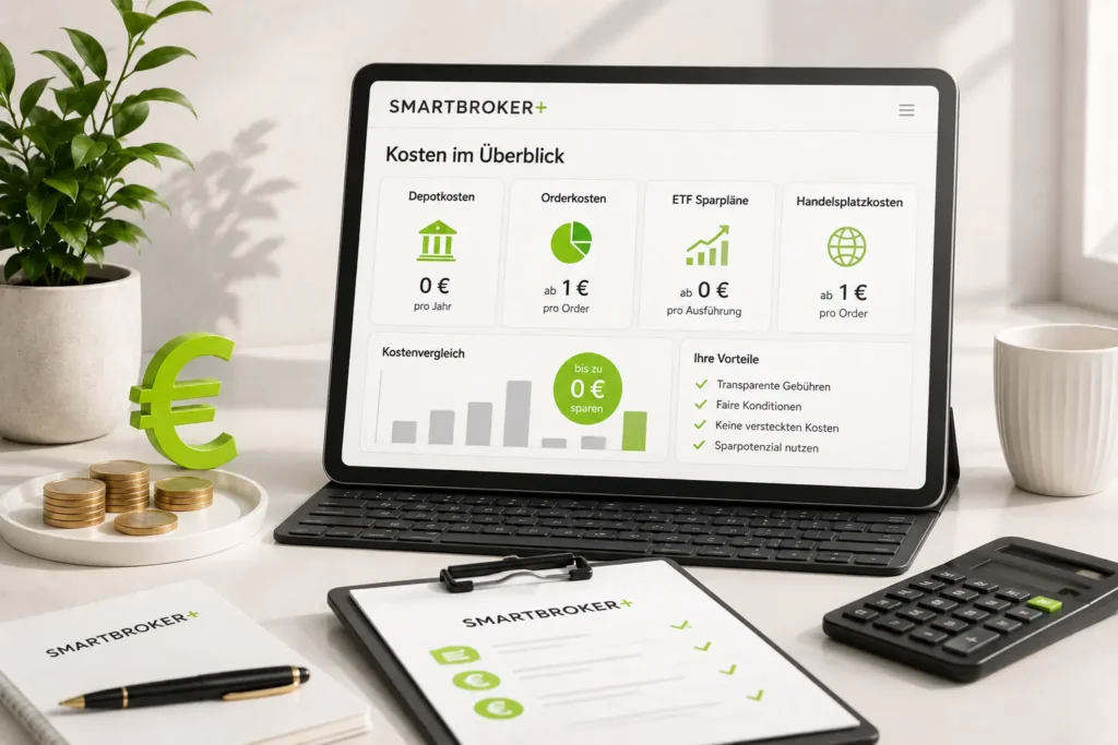 Smartbroker plus Kosten: Gebühren & Gesamtkosten verständlich erklärt Smartbroker plus Kostenübersicht mit Depotkosten, Orderkosten, ETF-Sparplänen und Handelsplatzkosten