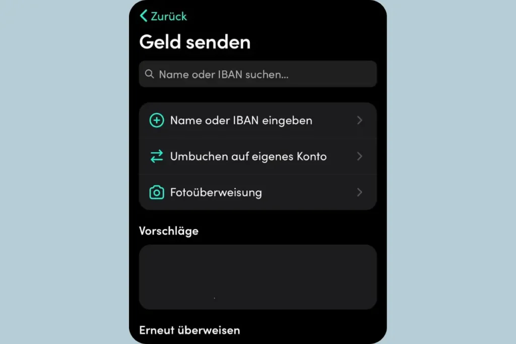 Finanzguru Geld senden Funktion mit Überweisung, Umbuchung und Fotoüberweisung im Praxistest