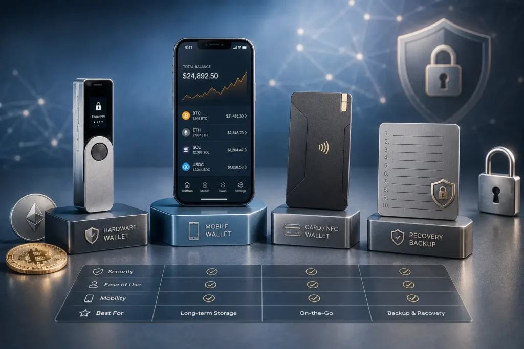 Krypto Wallet Vergleich 2026: Die besten Wallets für deinen Anwendungsfall Krypto Wallet Vergleich mit Hardware Wallet, mobilem Wallet, Karten-Wallet und Recovery-Backup im Überblick