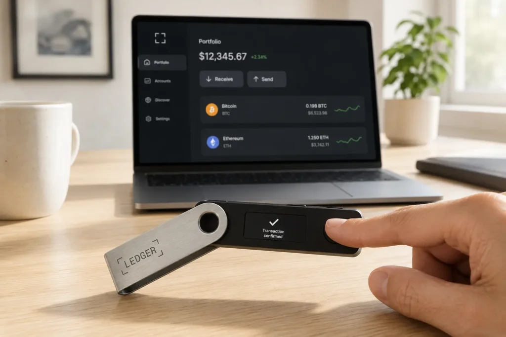 Ledger Wallet Erfahrungen 2026: Nano S Plus im Praxistest und Modelle im Vergleich Moderne Krypto-Arbeitsumgebung mit Ledger Wallet passend zu Ledger Wallet Erfahrungen, Ledger Nano S Plus Erfahrungen und Ledger Wallet Test