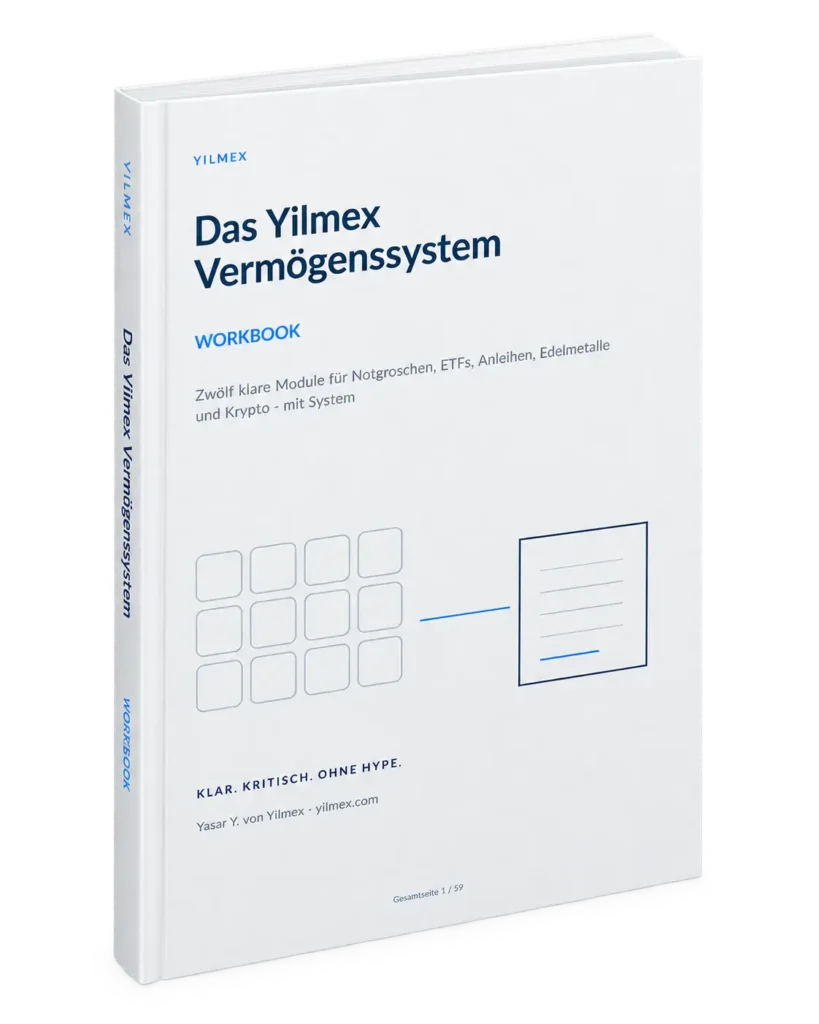 Das Yilmex Vermögenssystem Workbook als freigestelltes 3D-Mockup