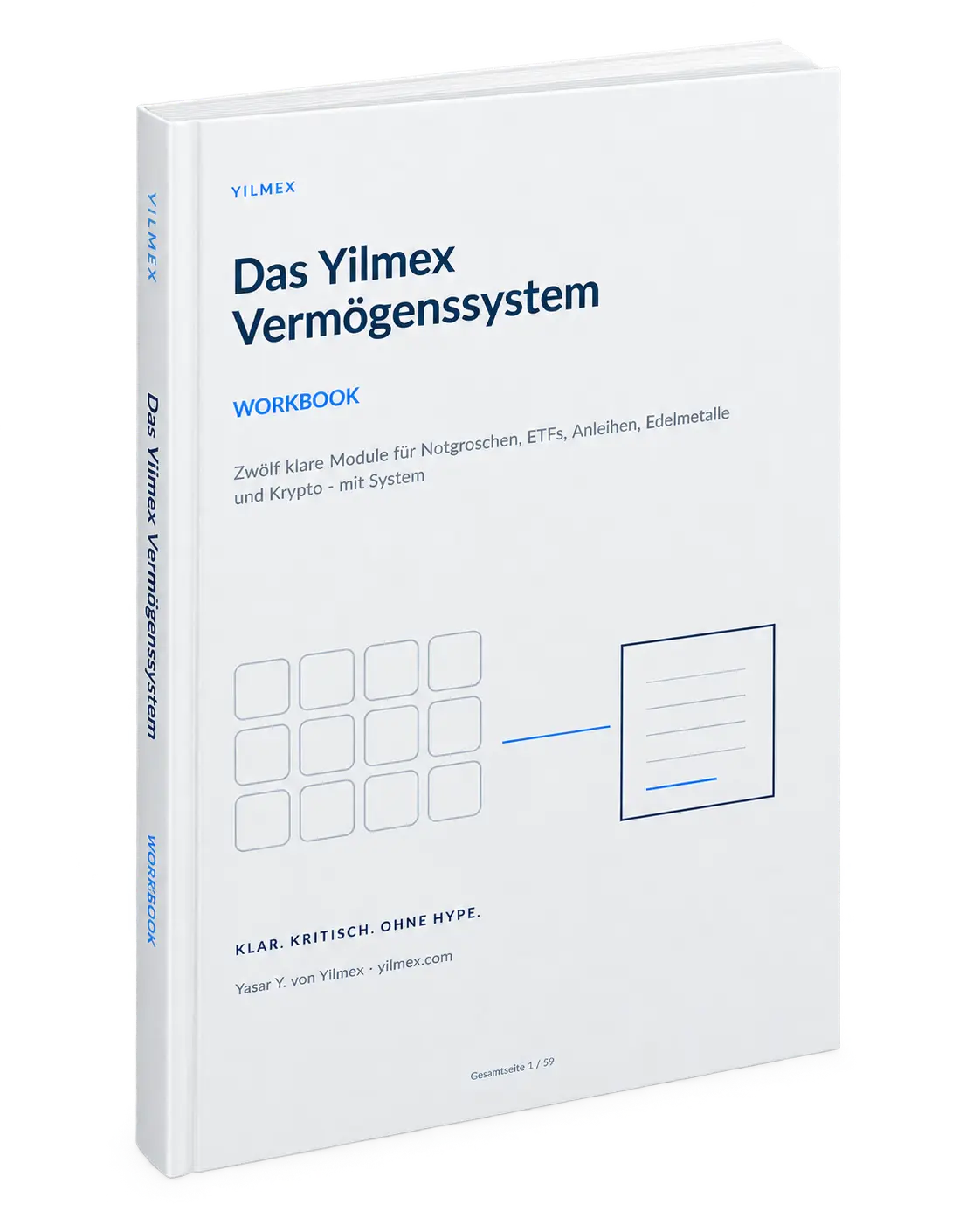 Das Yilmex Vermögenssystem Workbook als freigestelltes 3D-Mockup