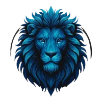 Blaues Löwenlogo im modernen Stil für Finanz- und Krypto-Branding von Yilmex.